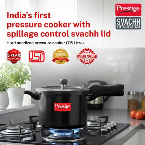  Prestige Svachh Hard Anodised Spillage Control Pressure Cooker, 7.5 L (Black) - Alternate View